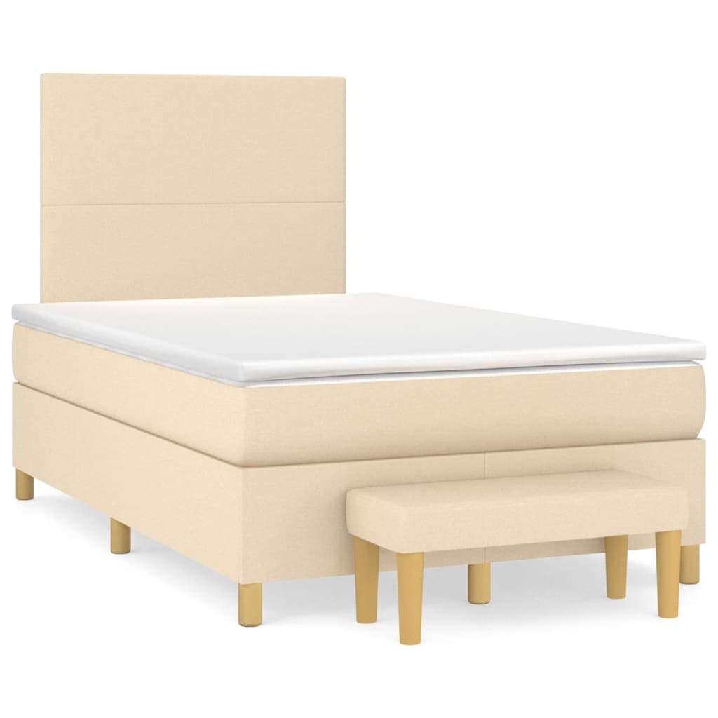 vidaXL Cama com molas/colchão 120x200 cm tecido cor creme