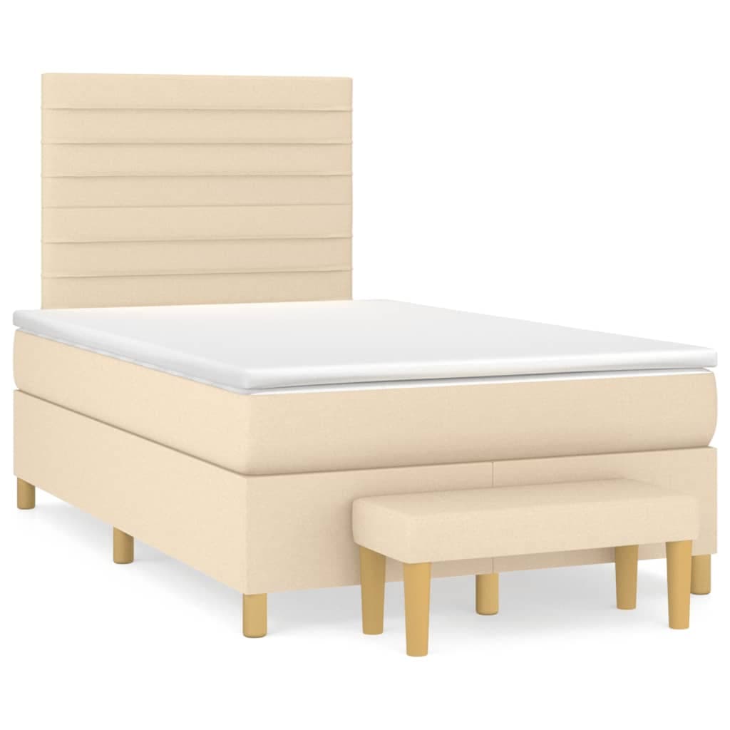 vidaXL Cama com molas/colchão 120x200 cm tecido cor creme