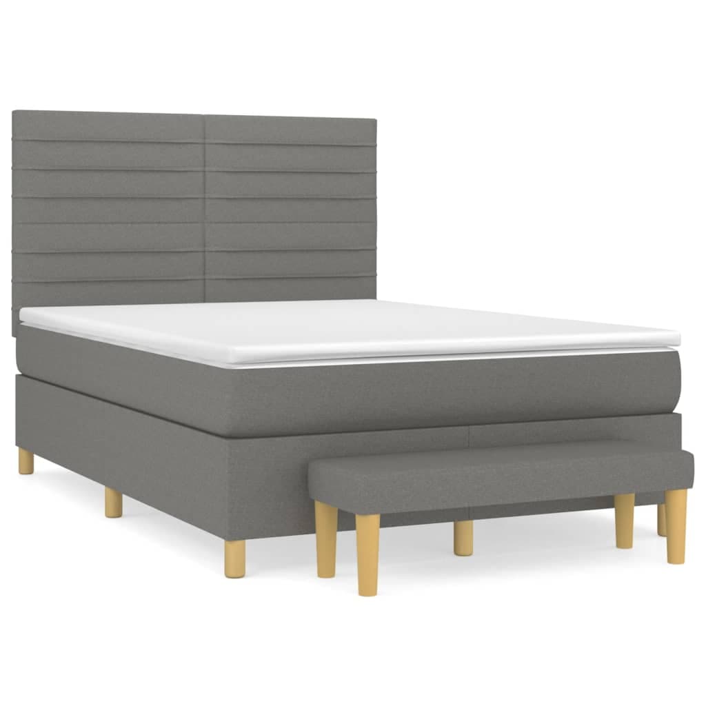 vidaXL Cama com molas/colchão 140x200 cm tecido cinzento-escuro