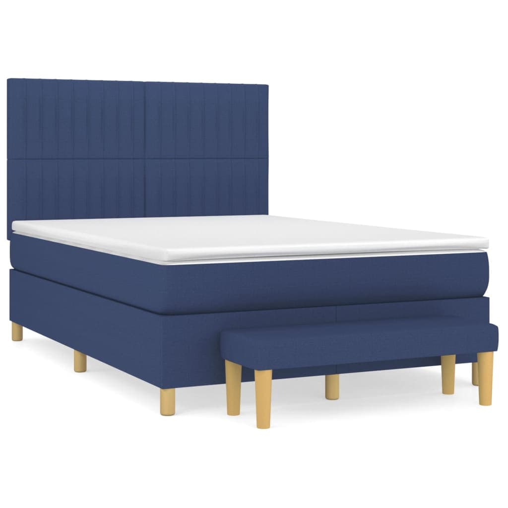 vidaXL Cama com molas/colchão 140x190 cm tecido azul