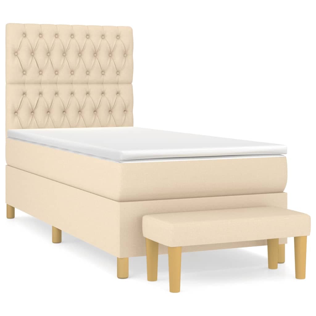 vidaXL Cama com molas/colchão 100x200 cm tecido cor creme