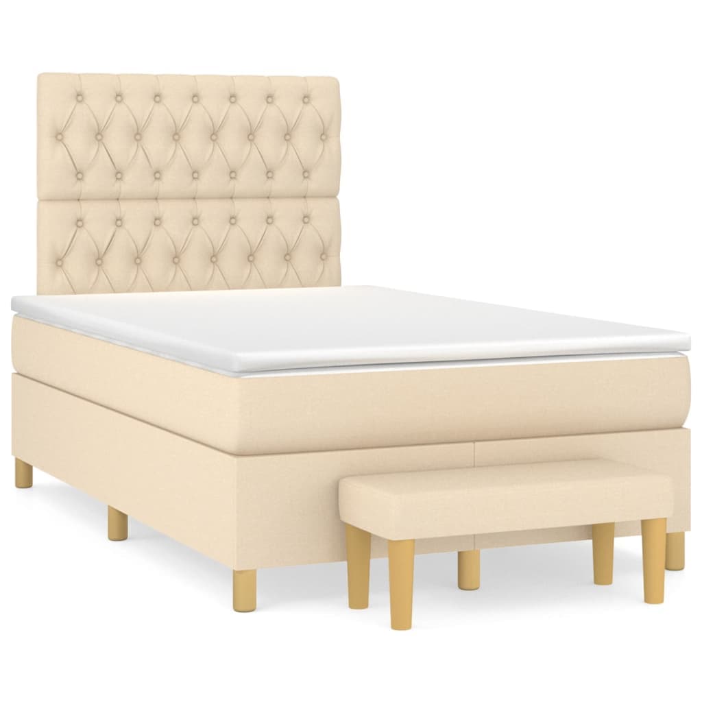 vidaXL Cama com molas/colchão 120x200 cm tecido cor creme