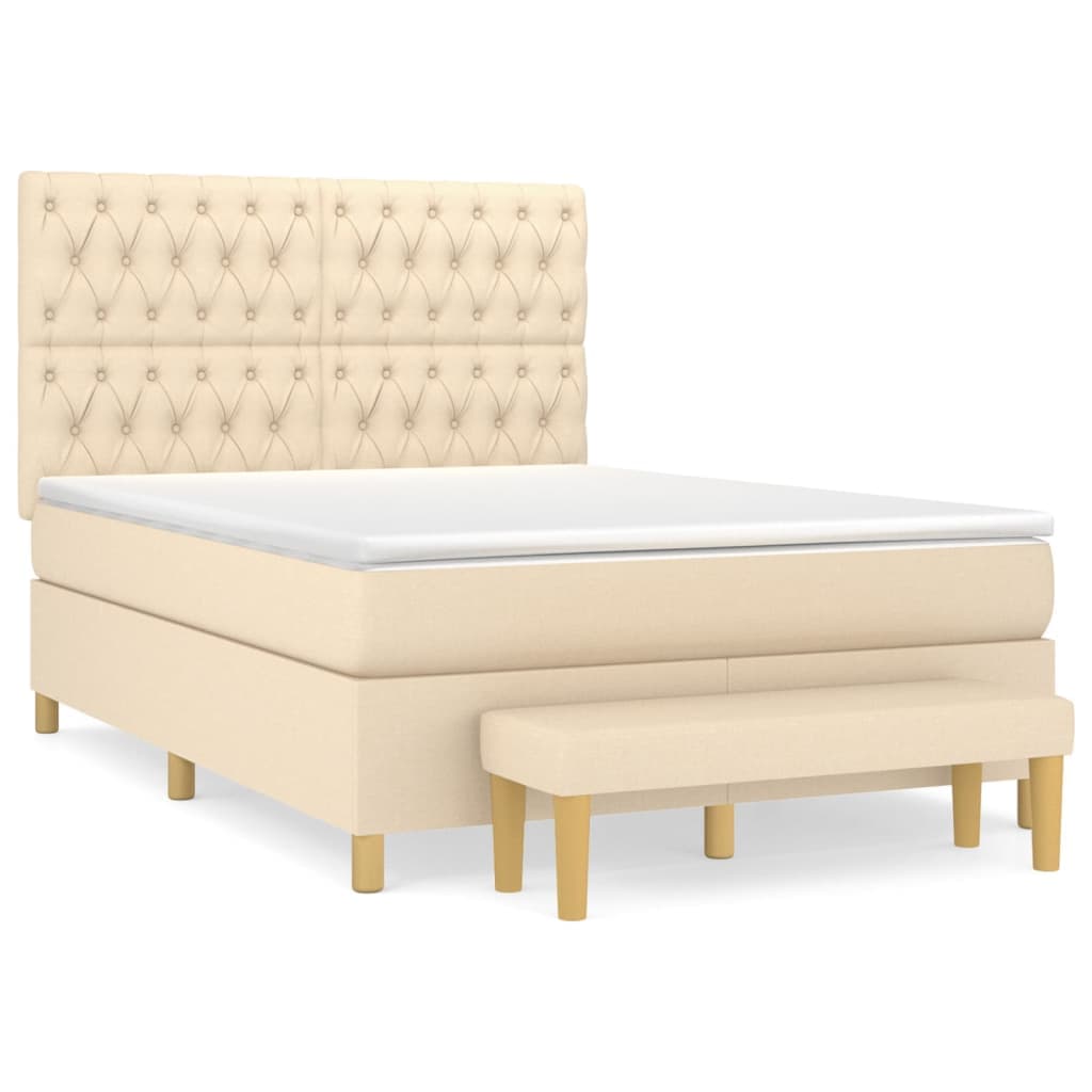 vidaXL Cama com molas/colchão 140x200 cm tecido cor creme