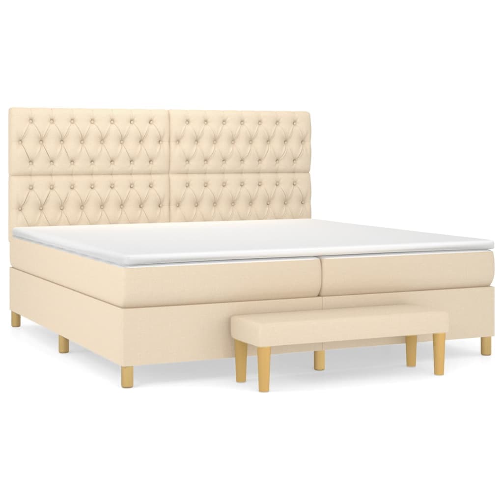 vidaXL Cama com molas/colchão 200x200 cm tecido cor creme