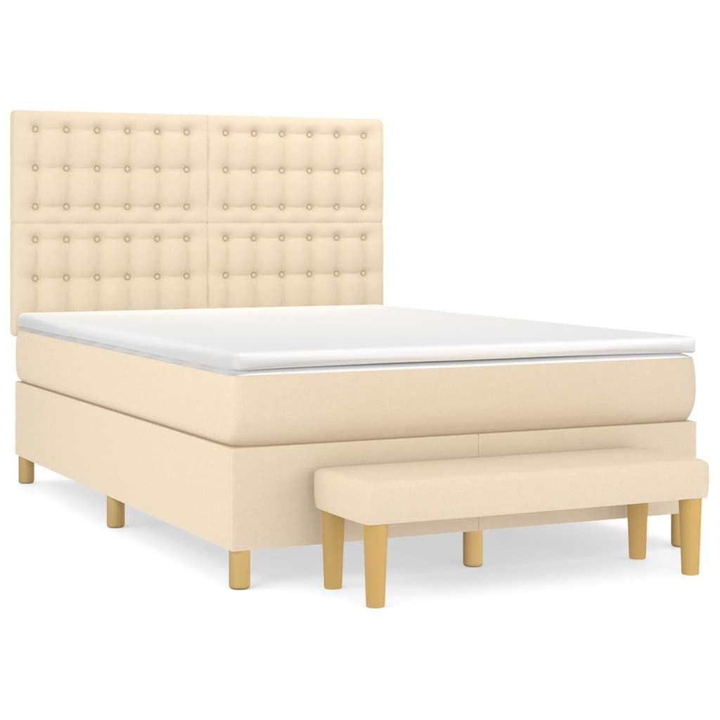 vidaXL Cama com Molas/colchão 140x200 cm Tecido Cor Creme - 1670530222