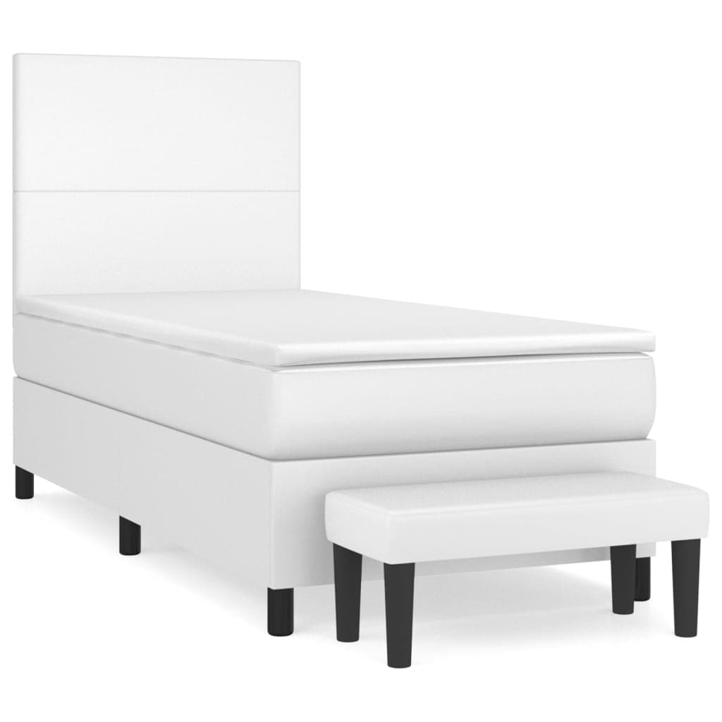 vidaXL Cama com molas/colchão 90x200 cm couro artificial branco