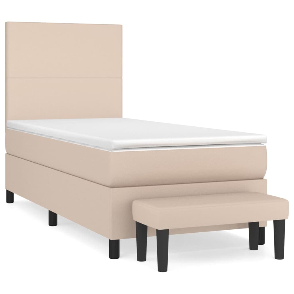 vidaXL Cama com molas/colchão 90x200 cm couro artificial cappuccino