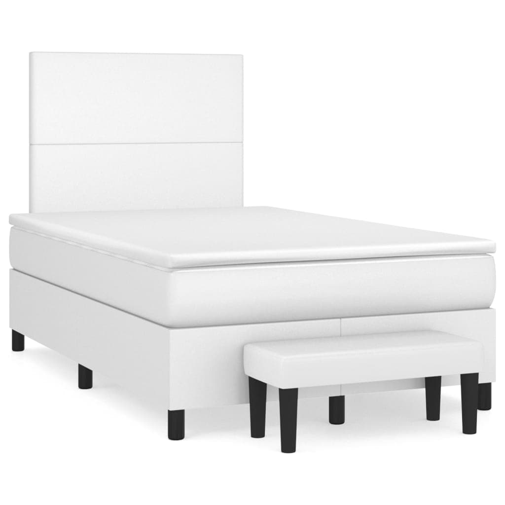 vidaXL Cama com molas/colchão 120x200 cm couro artificial branco