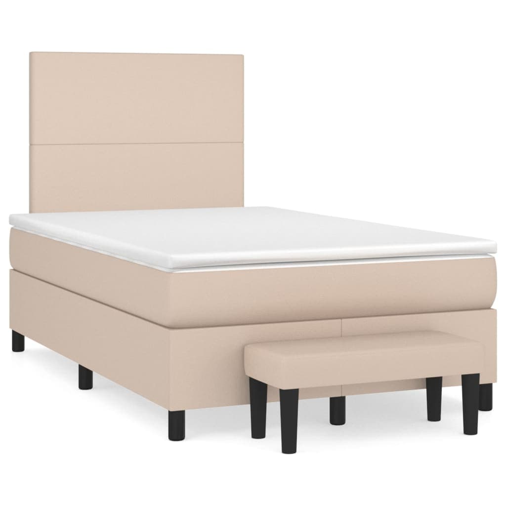 vidaXL Cama com Molas/colchão 120x200 cm Couro Artificial Cappuccino - 1634803276