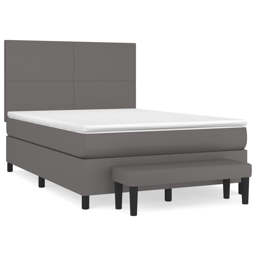vidaXL Cama com Molas/colchão 140x190 cm Couro Artificial Cinzento - 3118616835