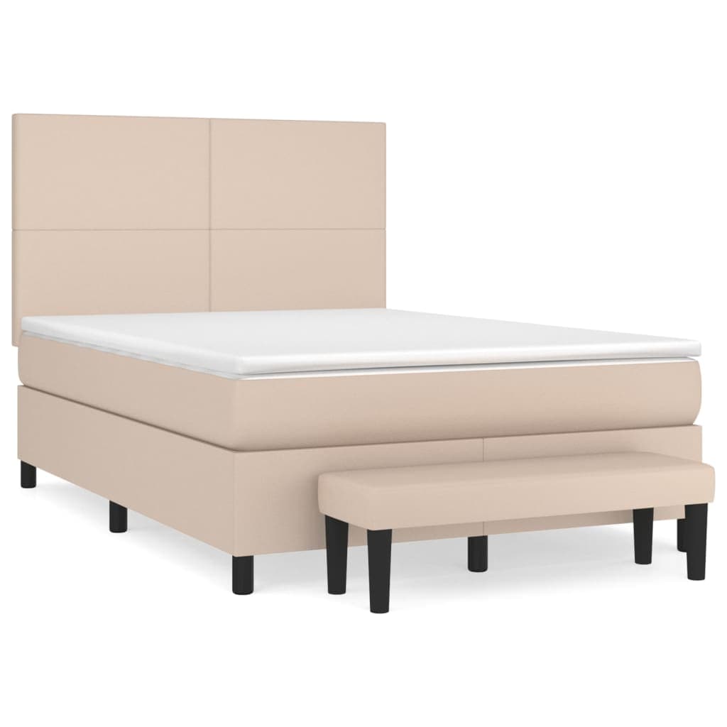vidaXL Cama com Molas/colchão 140x190 cm Couro Artificial Cappuccino - 663143584
