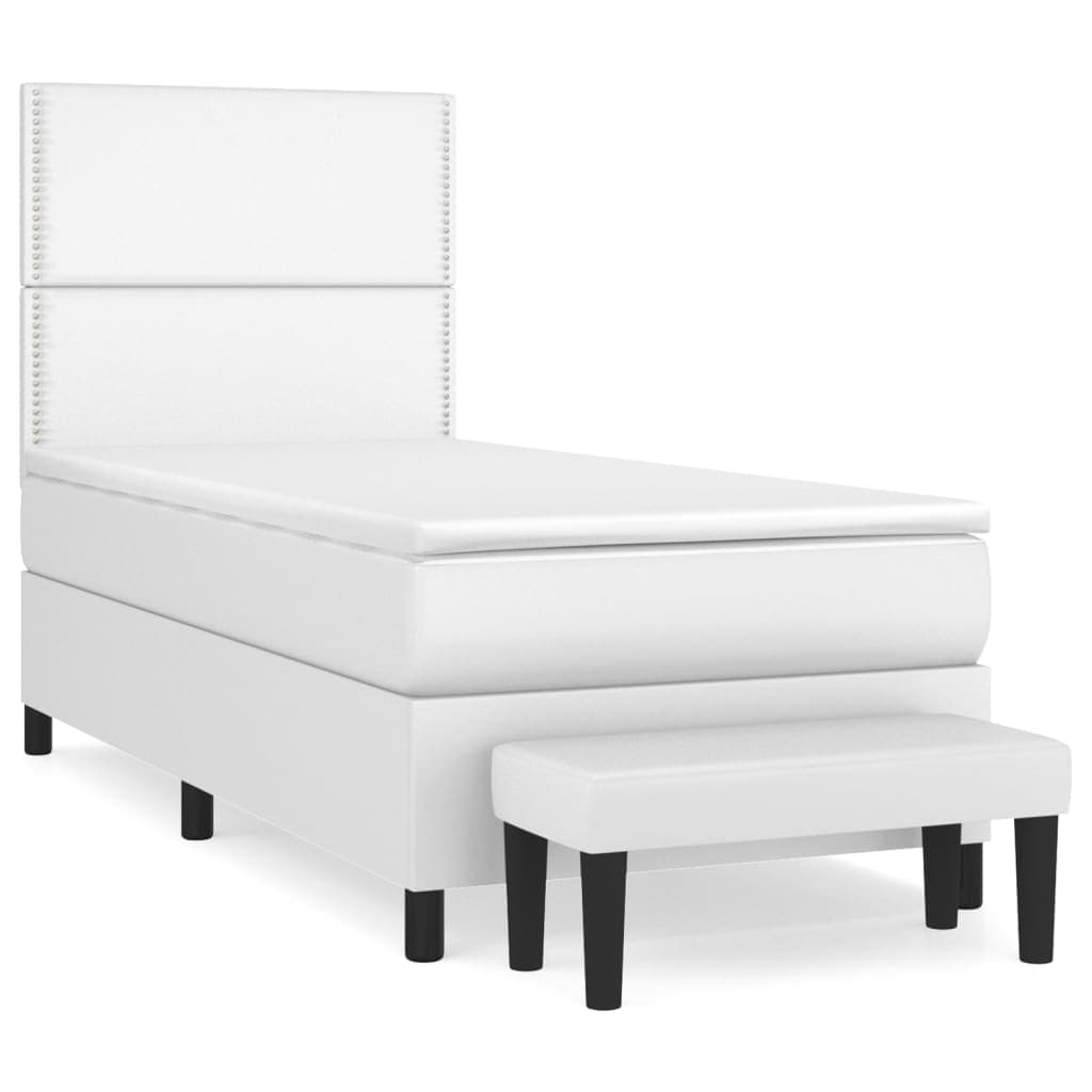 vidaXL Cama com molas/colchão 100x200 cm couro artificial branco