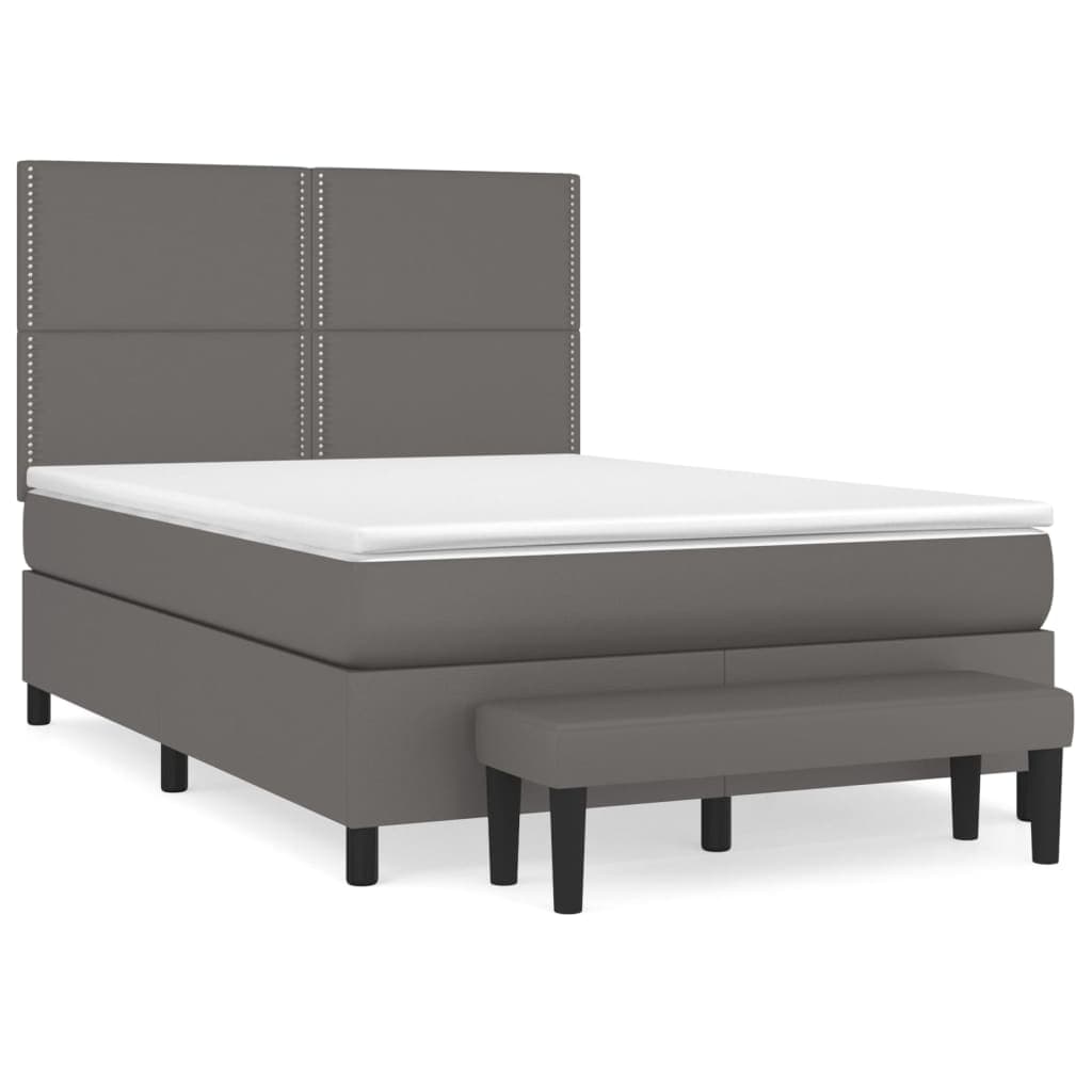 vidaXL Cama com molas/colchão 140x200 cm couro artificial cinzento
