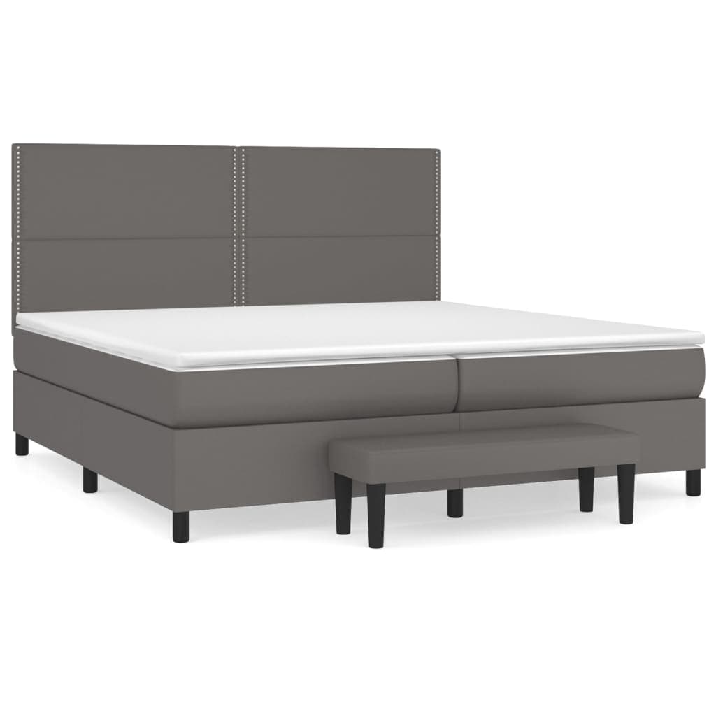 vidaXL Cama com molas/colchão 200x200 cm couro artificial cinzento