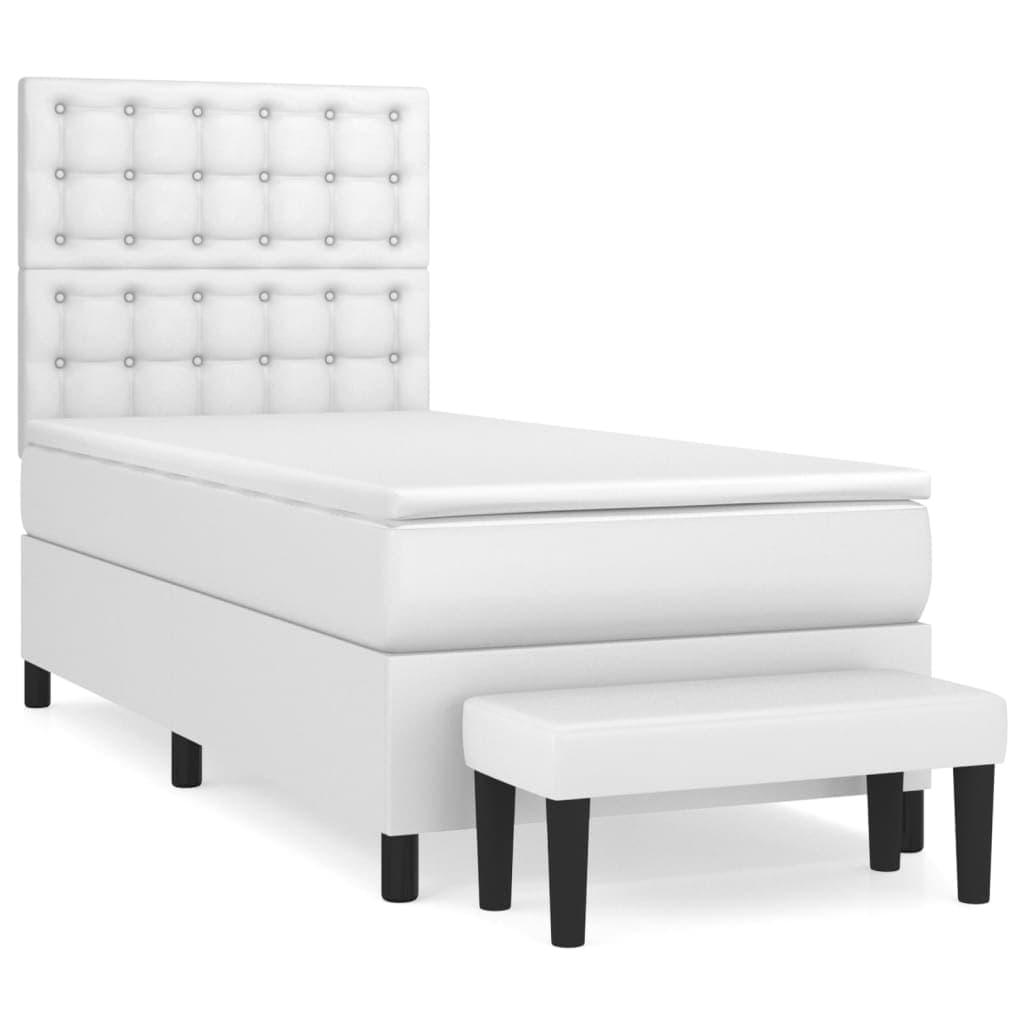 vidaXL Cama com molas/colchão 100x200 cm couro artificial branco