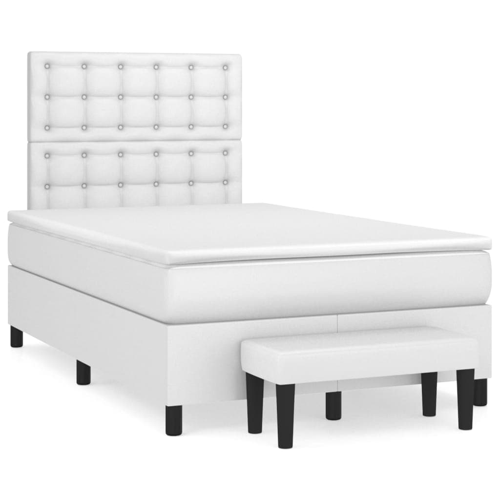 vidaXL Cama com molas/colchão 120x200 cm couro artificial branco