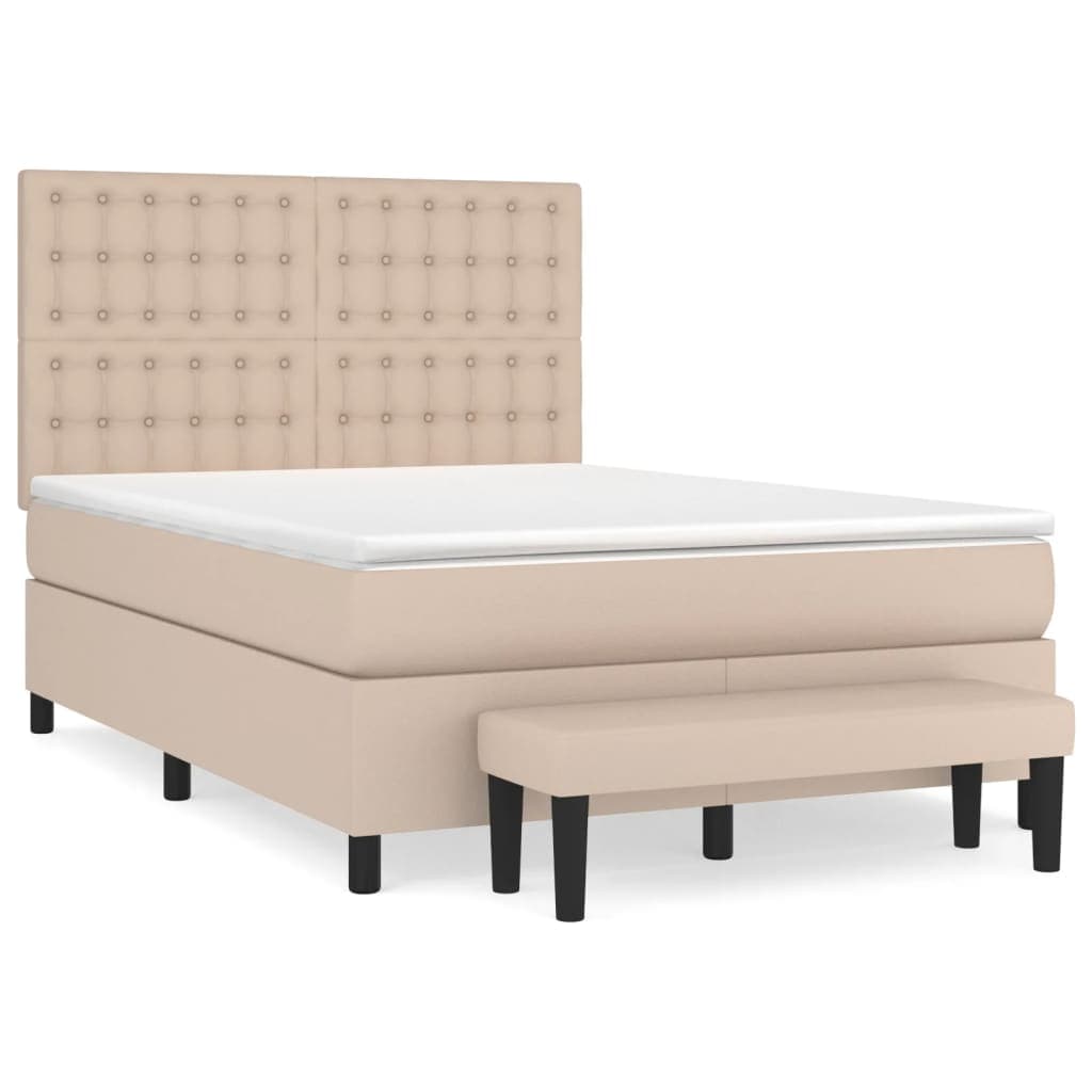 vidaXL Cama com molas/colchão 140x200 cm couro artificial cappuccino