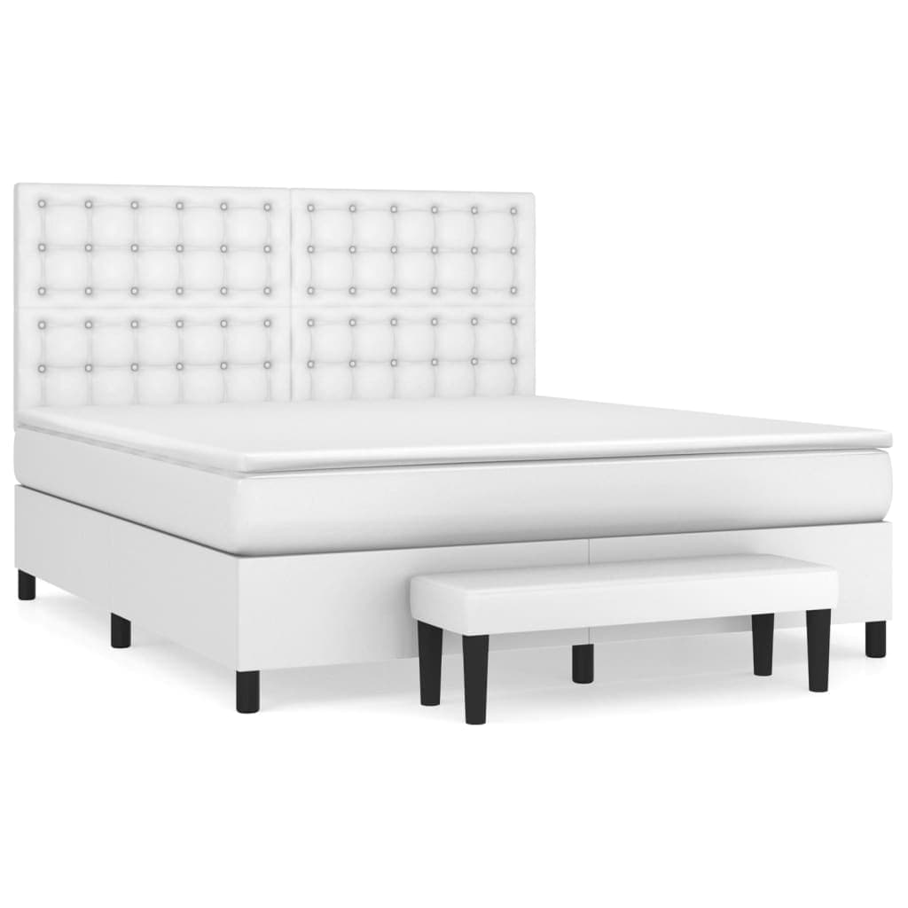 vidaXL Cama com molas/colchão 180x200 cm couro artificial branco