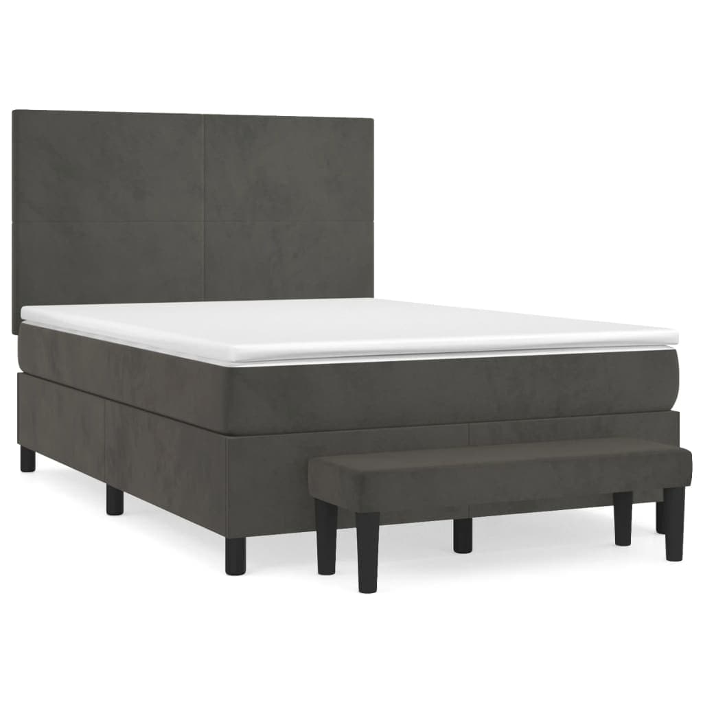 vidaXL Cama com molas/colchão 140x190 cm veludo cinzento-escuro