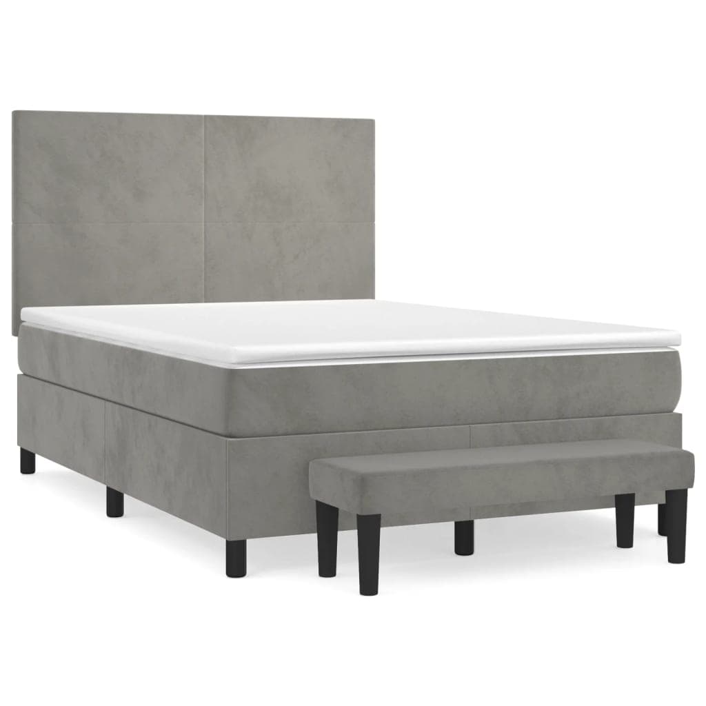 vidaXL Cama com molas/colchão 140x200 cm veludo cinzento-claro