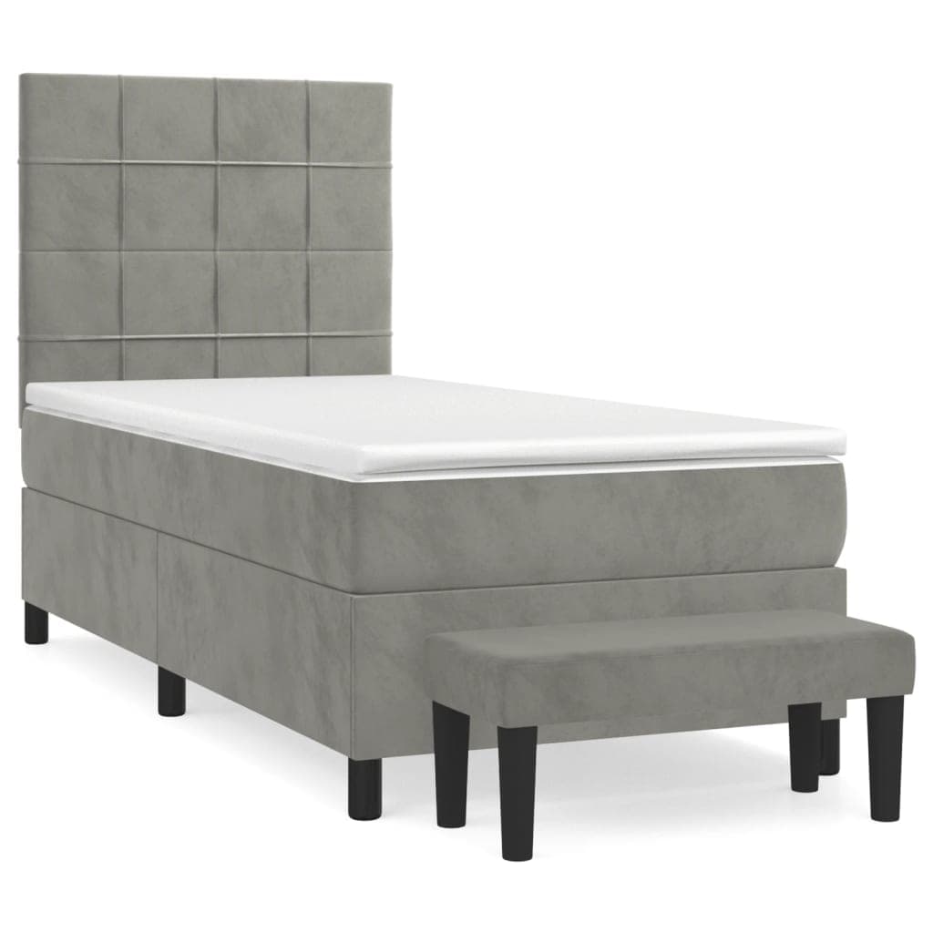 vidaXL Cama com molas/colchão 90x190 cm veludo cinza-claro
