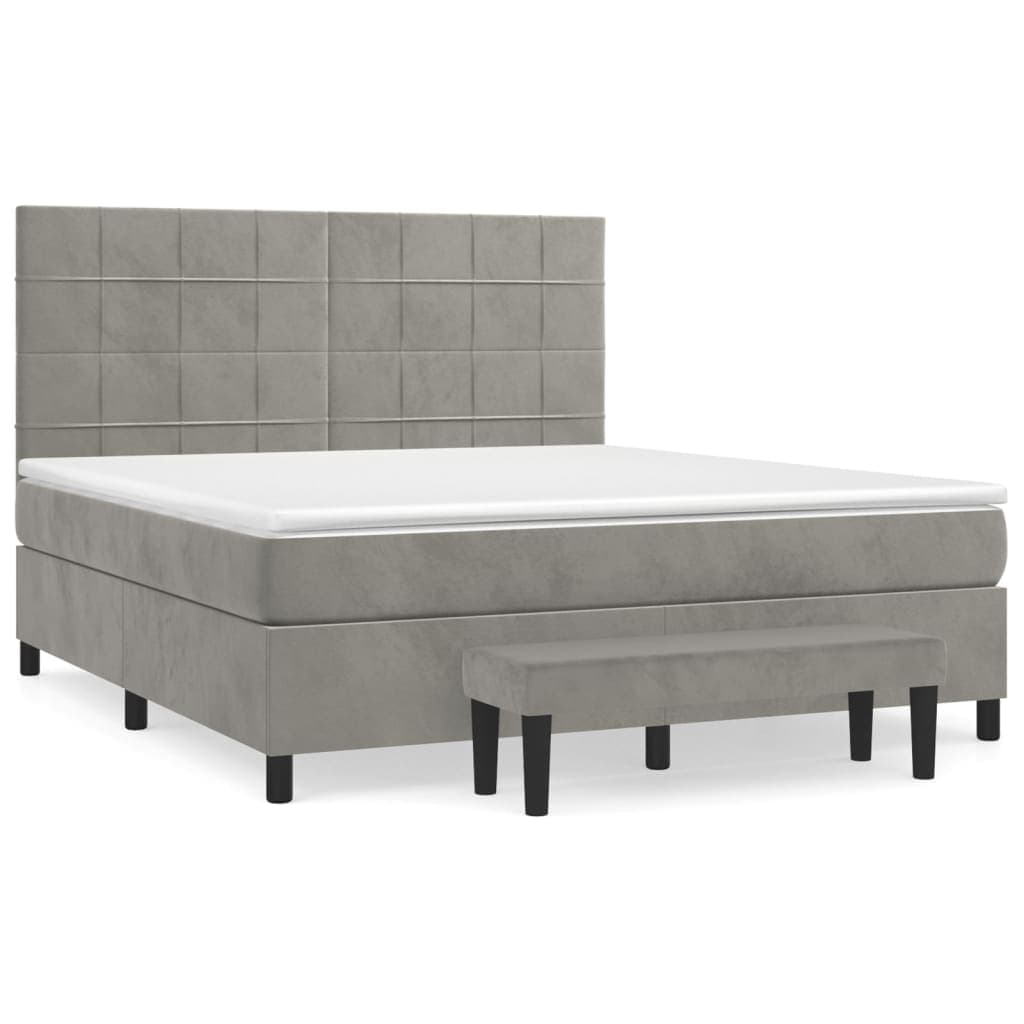 vidaXL Cama com molas/colchão 180x200 cm veludo cinzento-claro