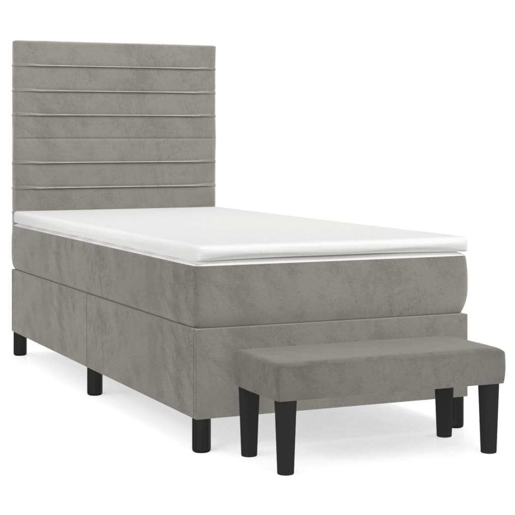 vidaXL Cama com molas/colchão 90x200 cm veludo cinza-claro