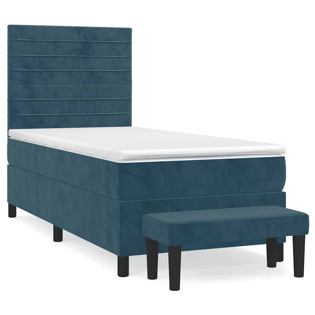 vidaXL Cama com molas/colchão 90x200 cm veludo azul-escuro
