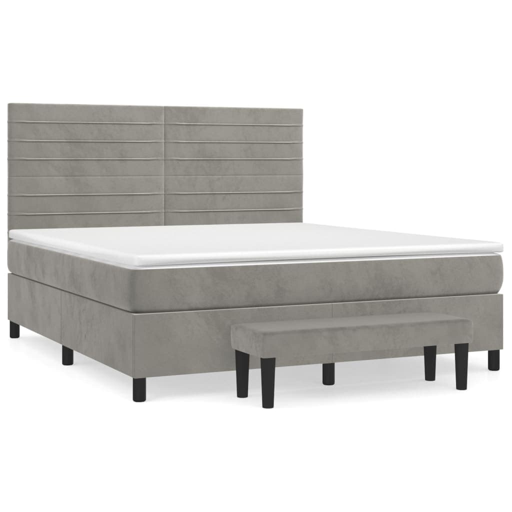 vidaXL Cama com molas/colchão 180x200 cm veludo cinzento-claro