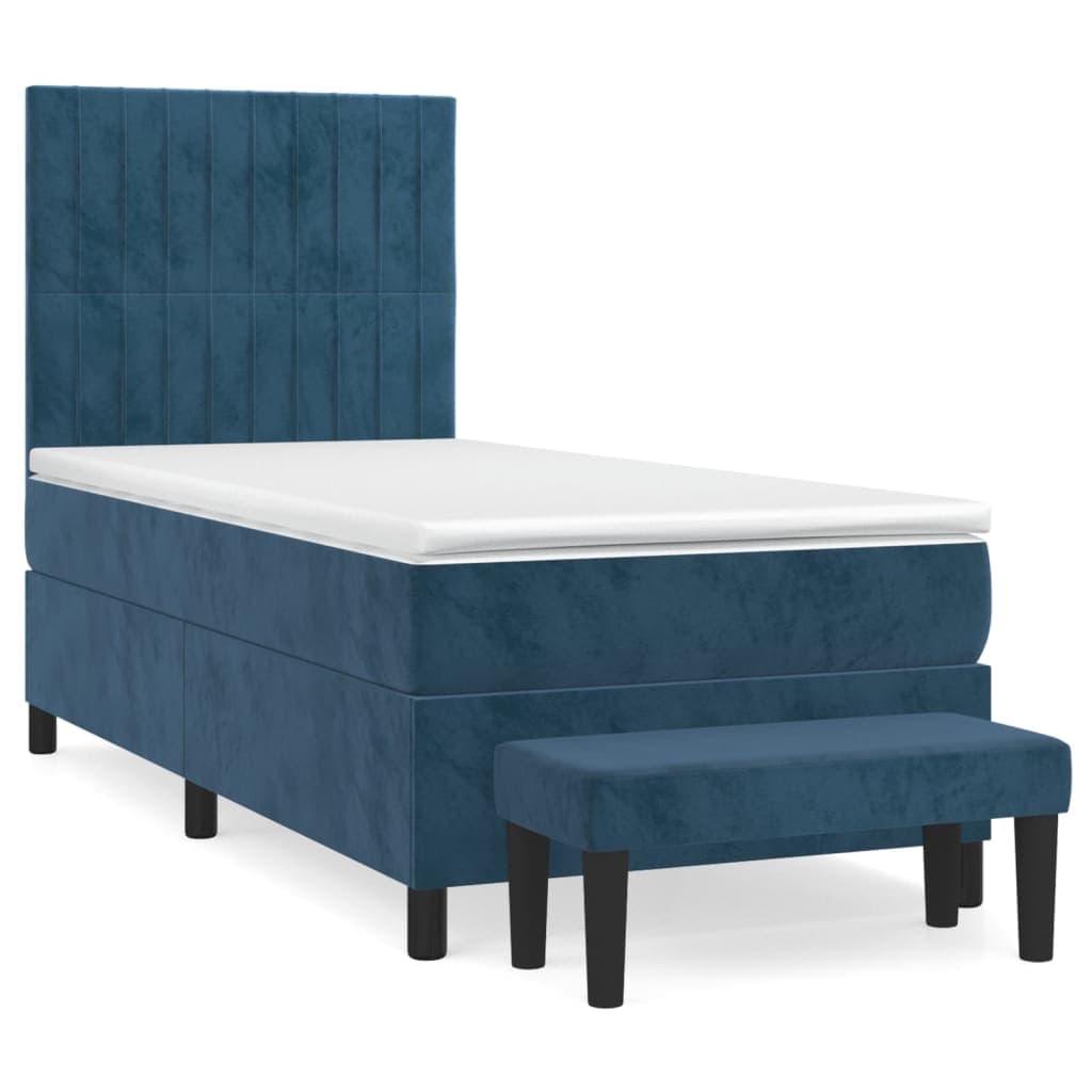 vidaXL Cama com molas/colchão 90x190 cm veludo azul-escuro