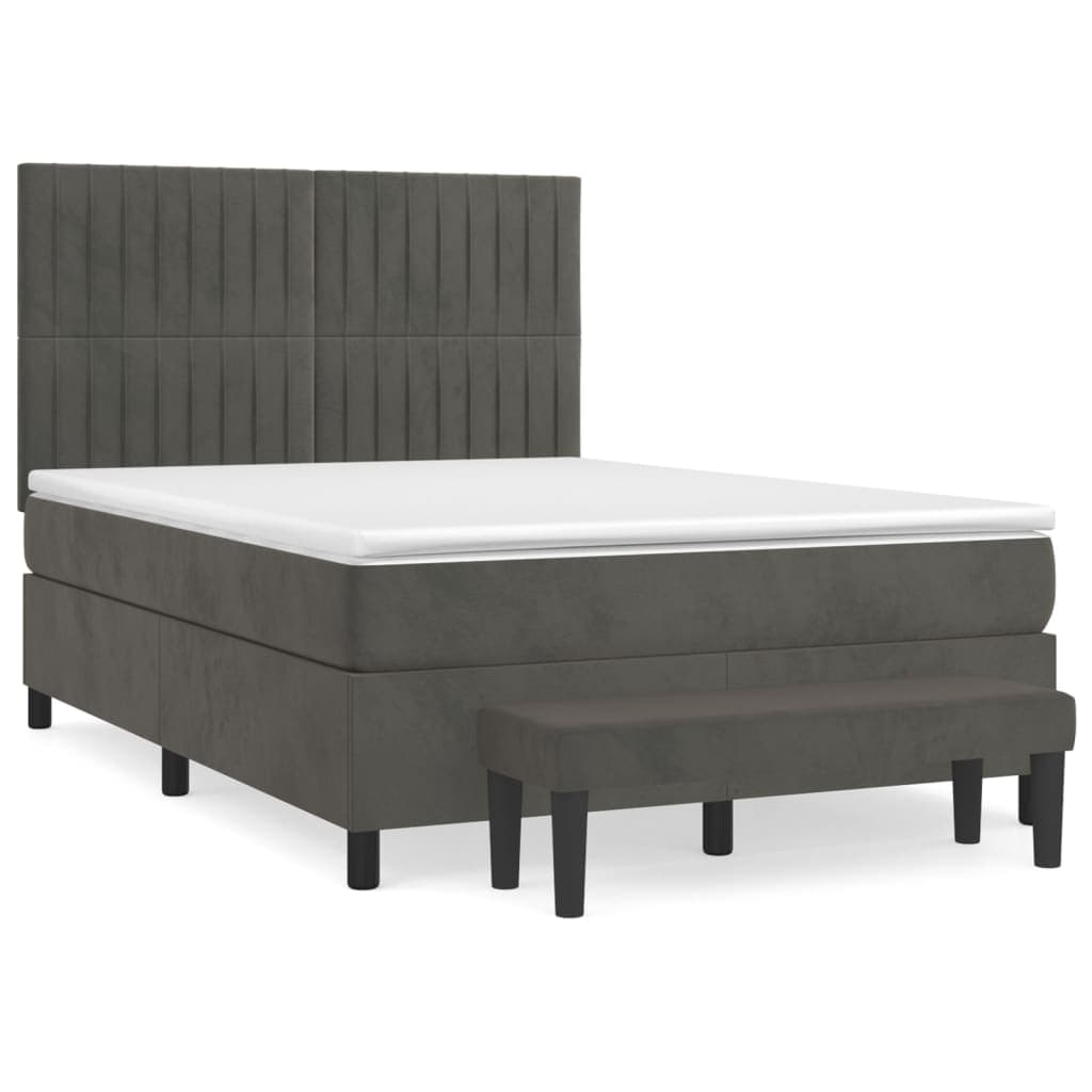 vidaXL Cama com Molas/colchão 140x190 cm Veludo Cinzento-escuro - 466066271