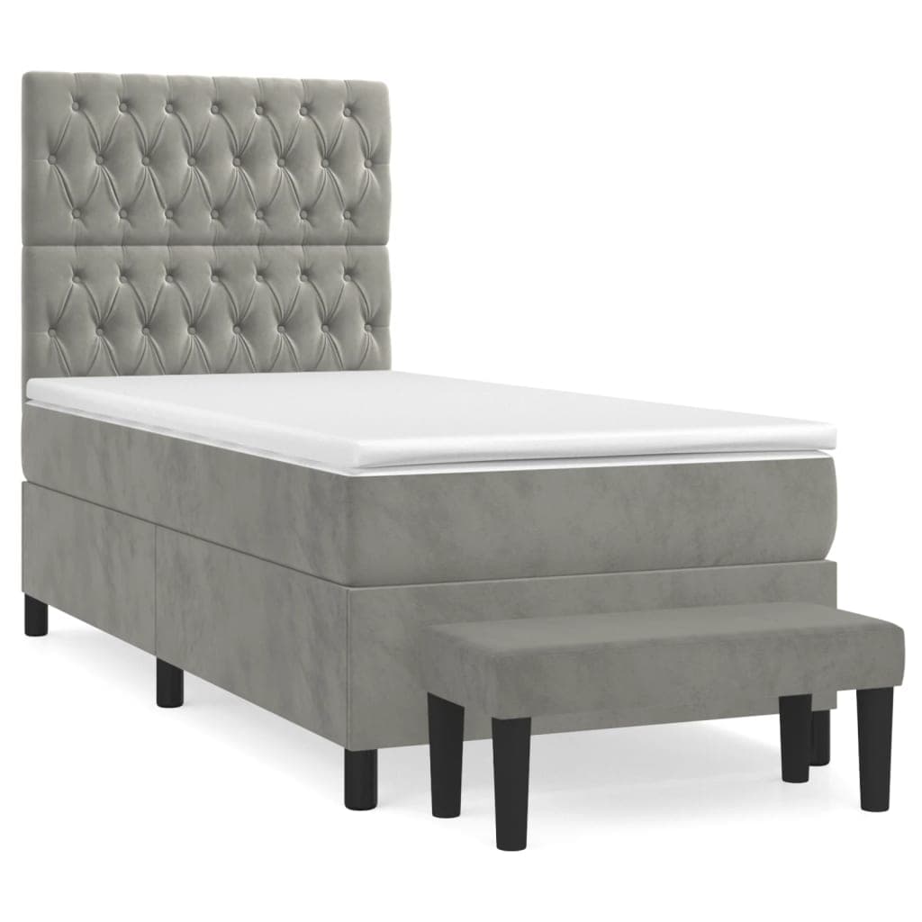 vidaXL Cama com Molas/colchão 90x190 cm Veludo Cinza-claro - 3962925855