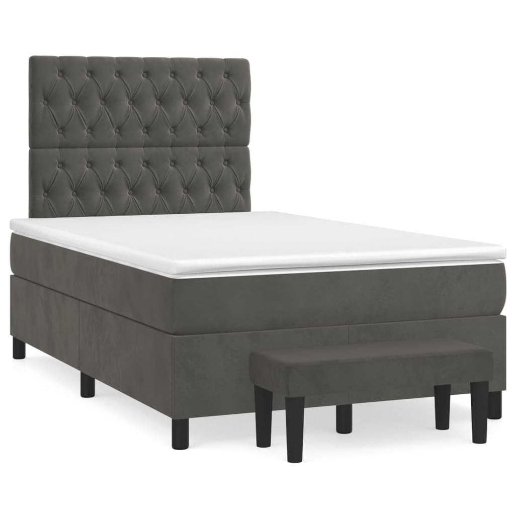 vidaXL Cama Boxspring com Colchão 120x200 cm Veludo Cinzento-escuro - 72999512