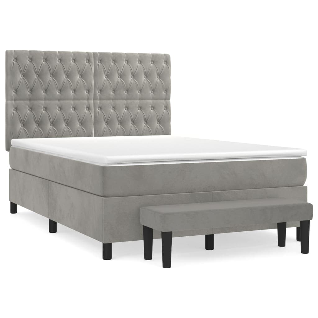 vidaXL Cama com molas/colchão 140x200 cm veludo cinzento-claro