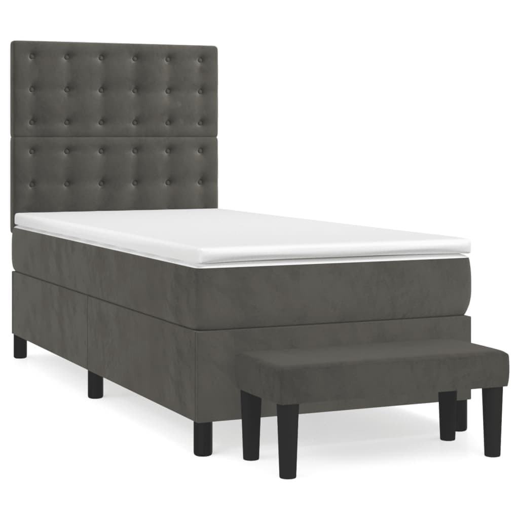 vidaXL Cama com Molas/colchão 100x200 cm Veludo Cinza-escuro - 1118714036