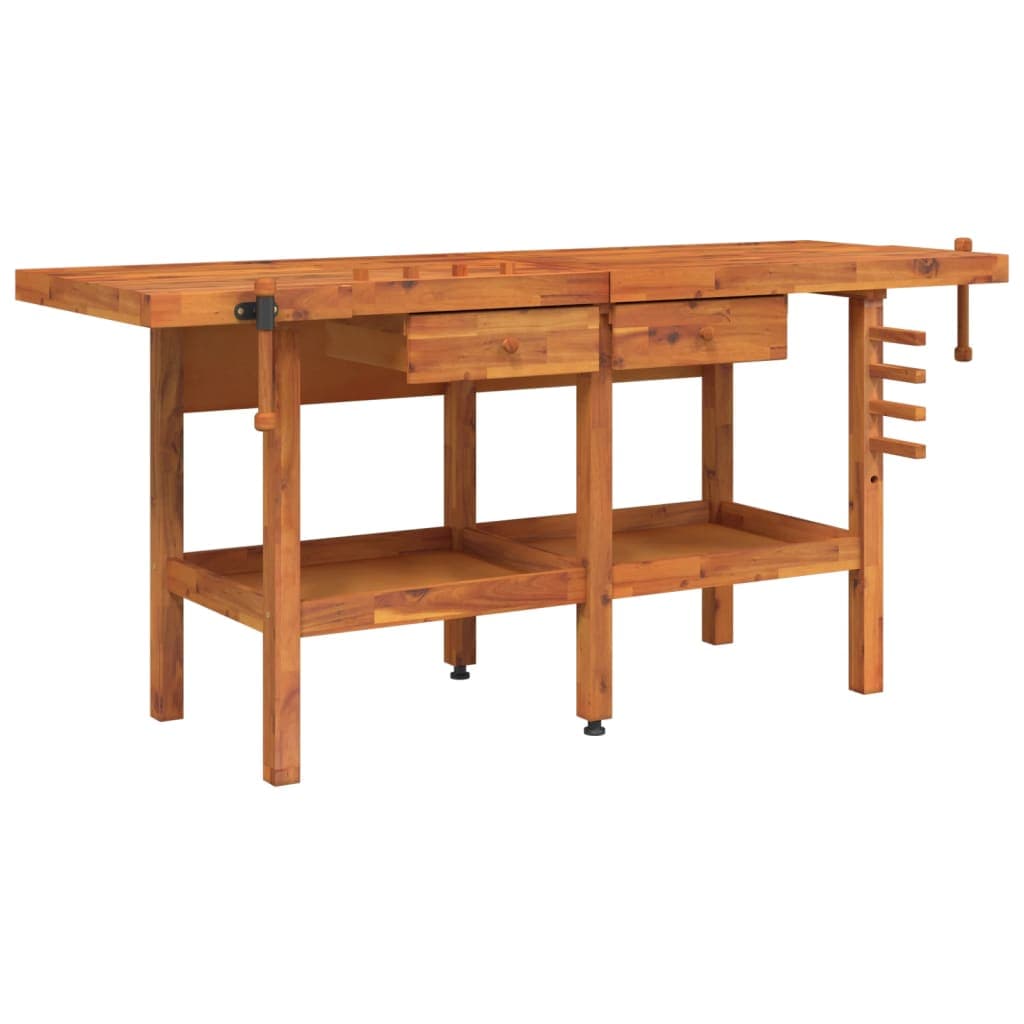 vidaXL Bancada de trabalho + gavetas/tornos 192x62x83 cm acácia maciça