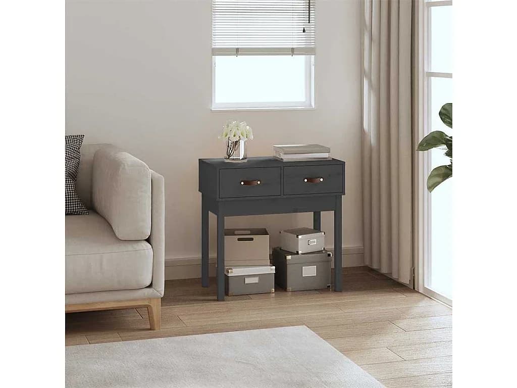 Mesa consola 76,5x40x75 cm madeira de pinho maciça cinzento