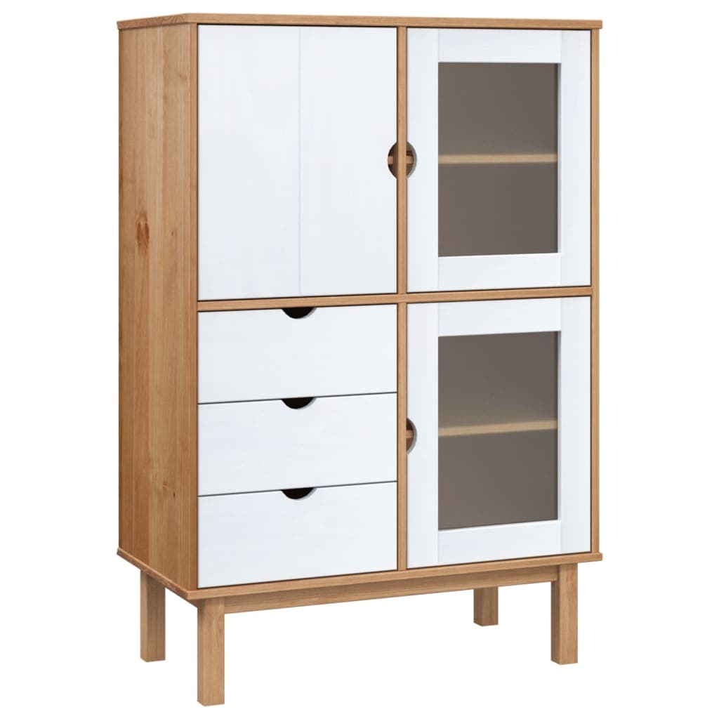 vidaXL Armário alto OTTA 85x43x125 cm pinho maciço castanho/branco