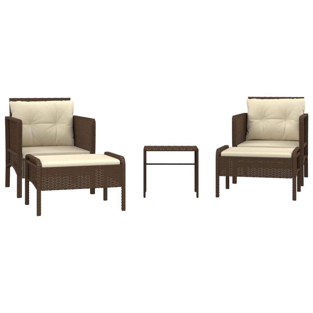 vidaXL 5 pcs conjunto lounge jardim c/ almofadões vime PE castanho