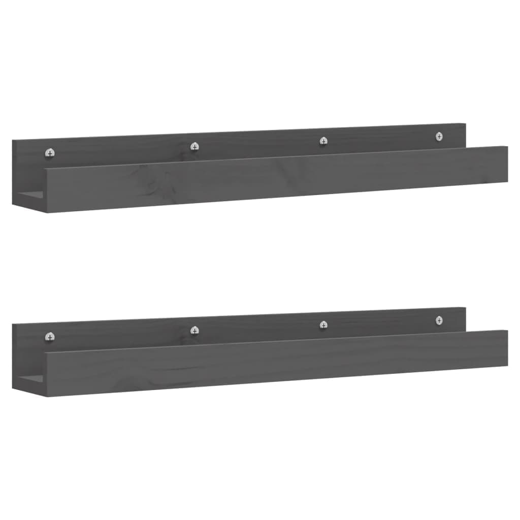 vidaXL Prateleiras de parede 2 pcs 80x12x9 cm pinho maciço cinzento