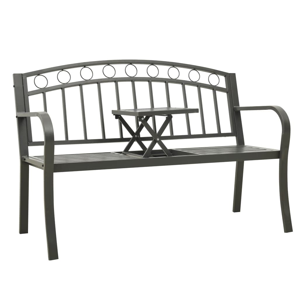 vidaXL Banco de jardim com mesa 120 cm aço cinzento