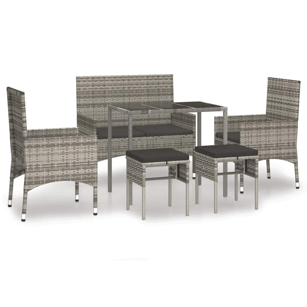 vidaXL 6 pcs conjunto lounge de jardim c/ almofadões vime PE cinzento