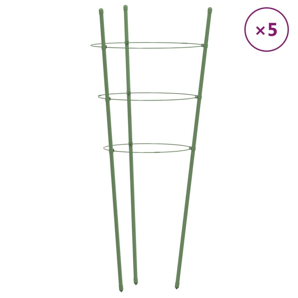 vidaXL Suportes para Plantas de Jardim com 3 Anéis 5 Peças 45 cm Aço Verde - 940504428