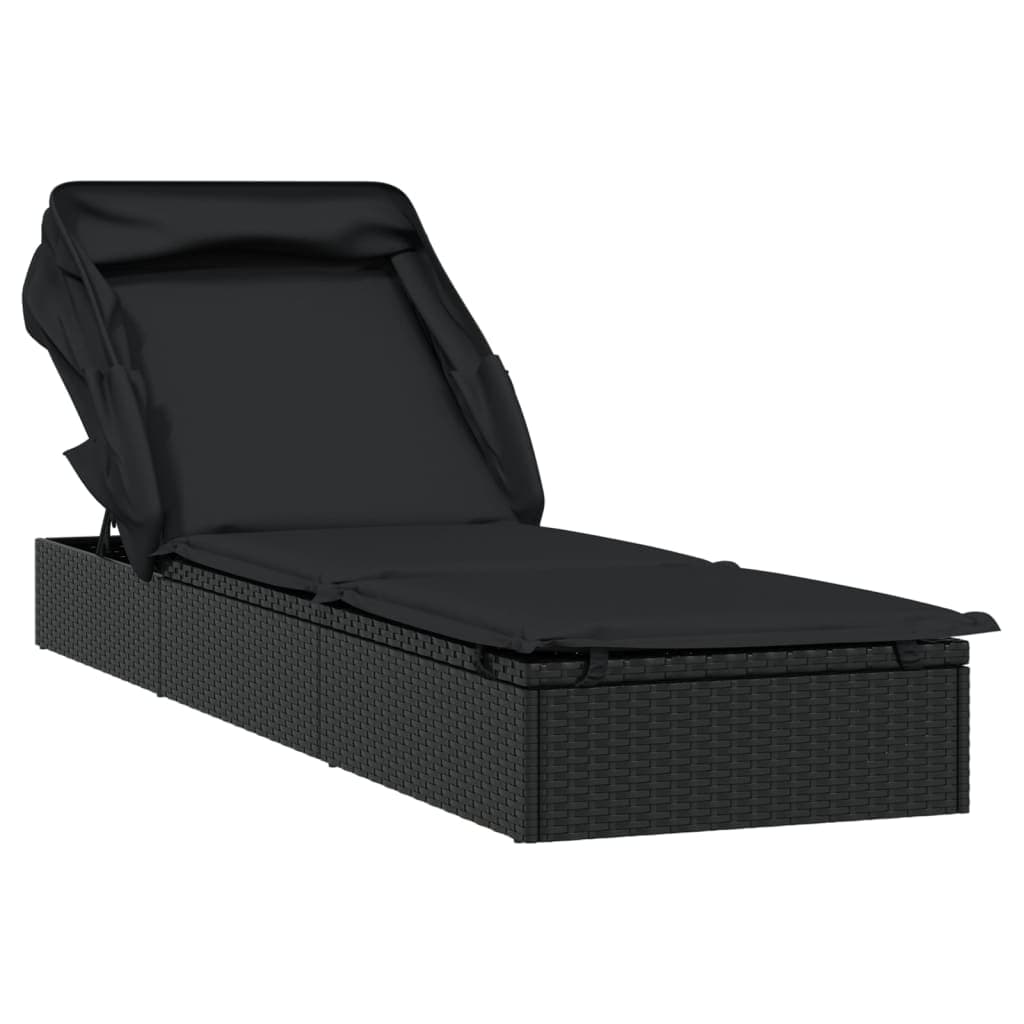 vidaXL Espreguiçadeira c/ teto dobrável 213x63x97 cm vime PE preto