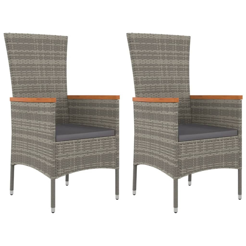 vidaXL Cadeiras de jardim c/ almofadões 2 pcs vime PE cinzento