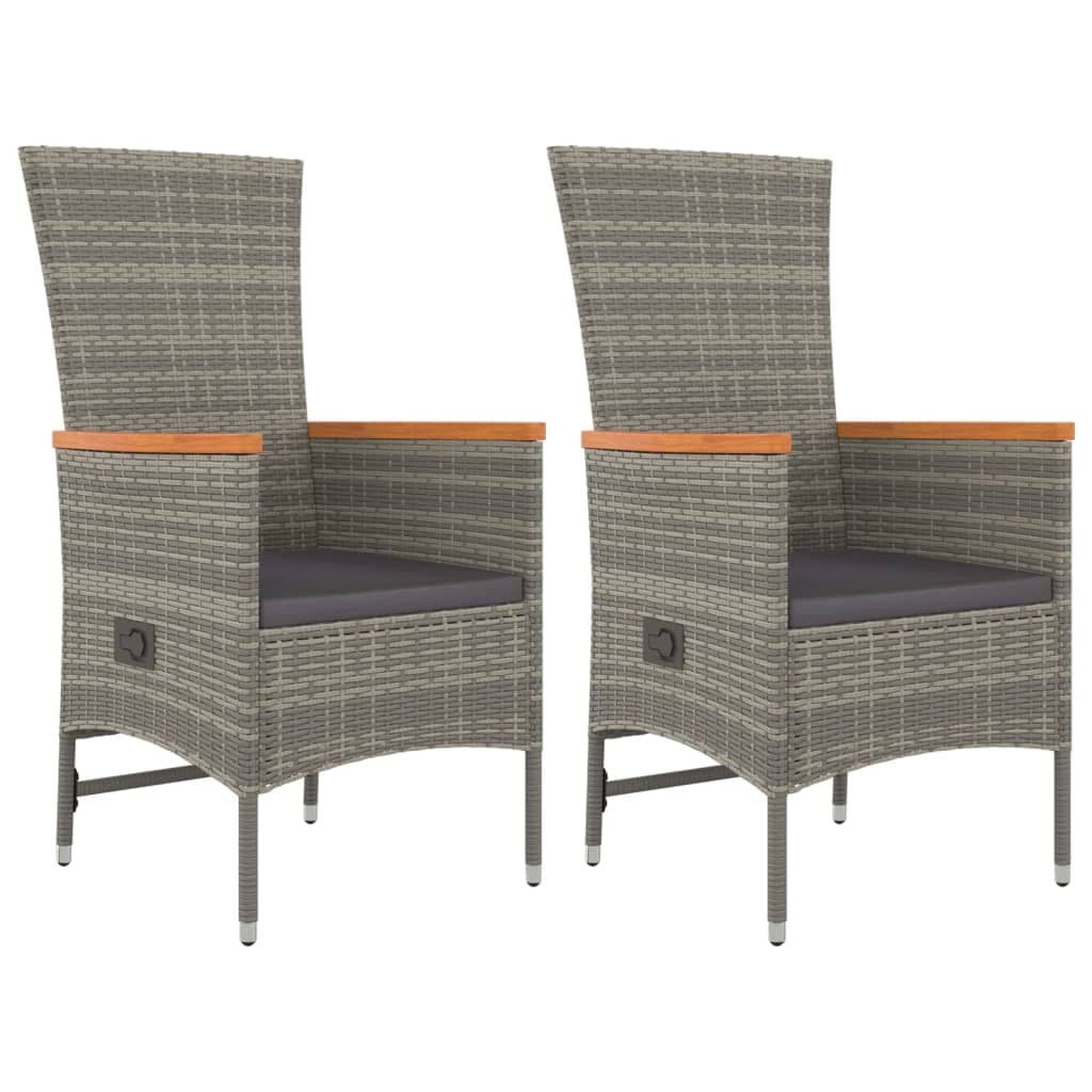 vidaXL Cadeiras de jardim reclináveis c/ almofadões 2pcs vime PE cinza