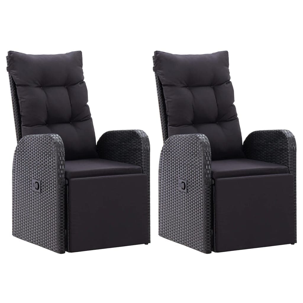 vidaXL Cadeiras de jardim reclináveis c/ almofadões 2pcs vime PE preto