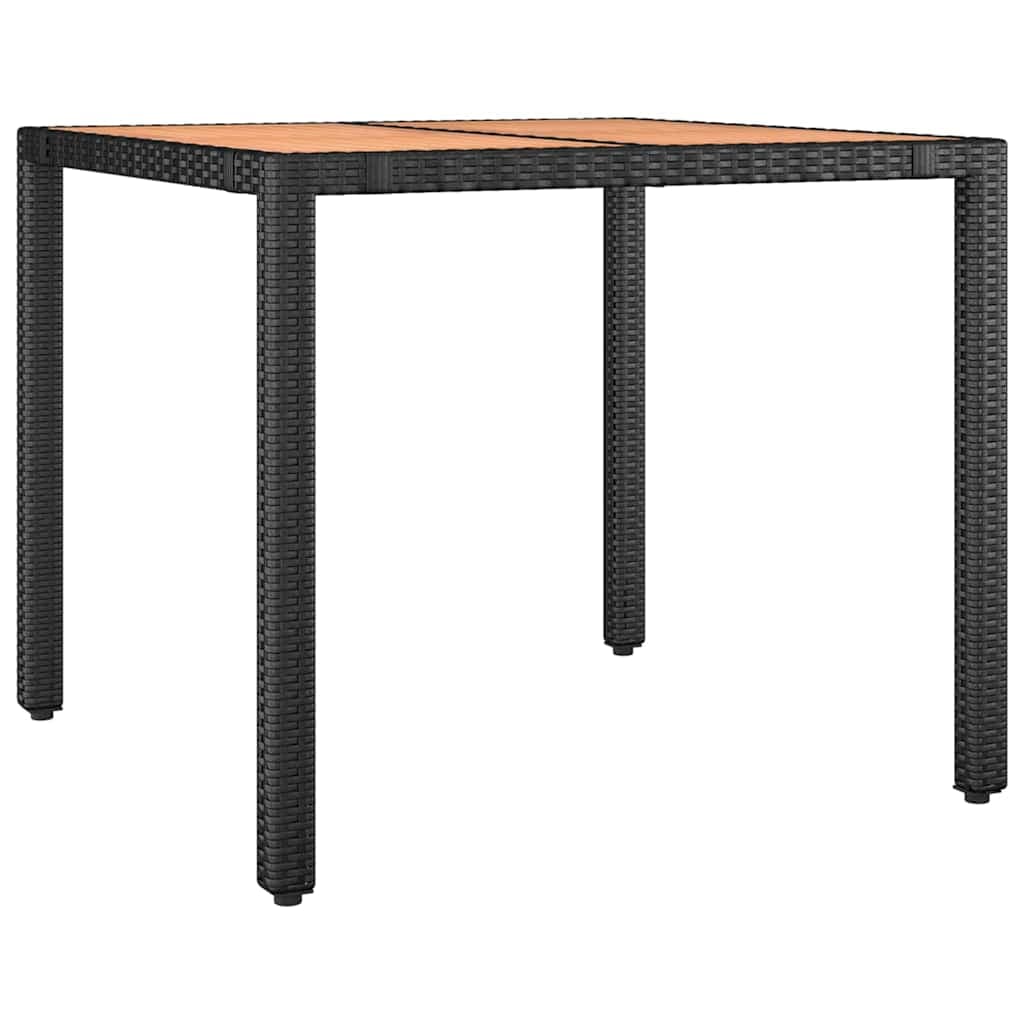 vidaXL Mesa de jardim c/ tampo de madeira vime PE/acácia maciça preto