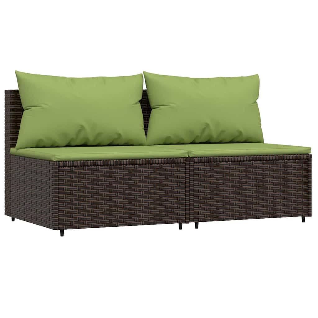 vidaXL Sofás de centro p/ jardim c/ almofadões 2 pcs vime PE castanho