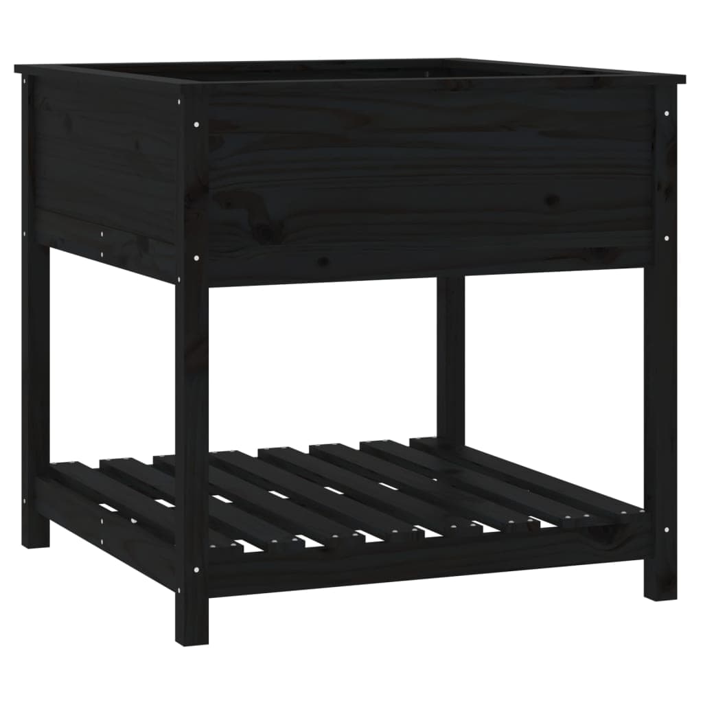 vidaXL Vaso/floreira com prateleira 82,5x82,5x81 cm pinho maciço preto